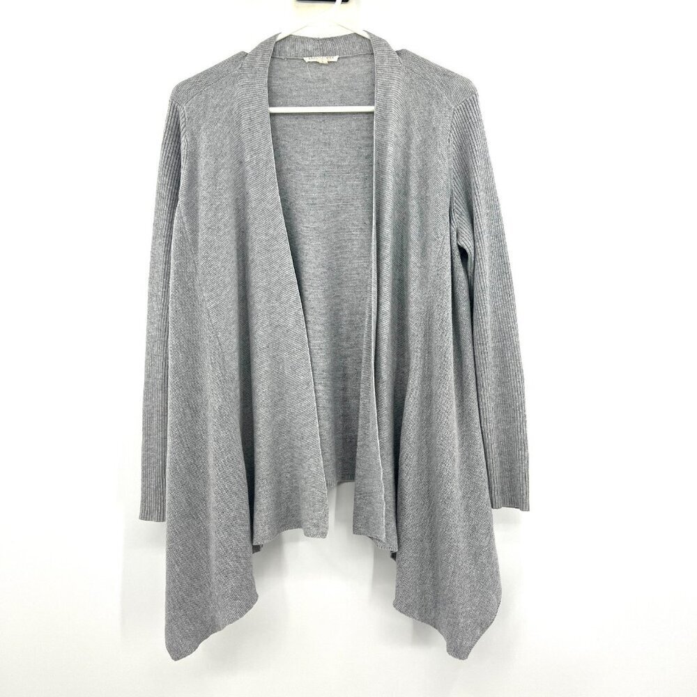 Eileen Fisher Gray Open Front Linen Cotton Viscose Blend Cardigan Women's Small